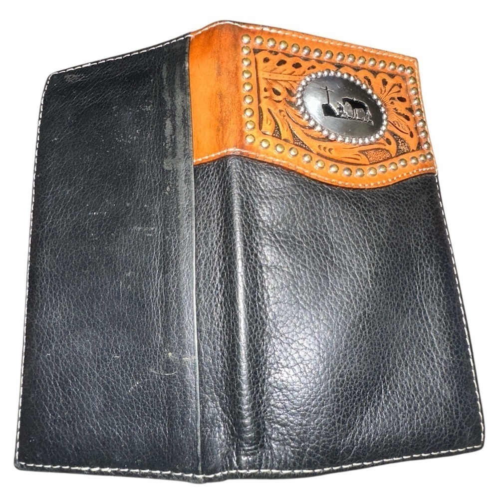 Nocona Western Mens Wallet Rodeo Praying Cowboy Concho Brown/black - Picture 4 of 5